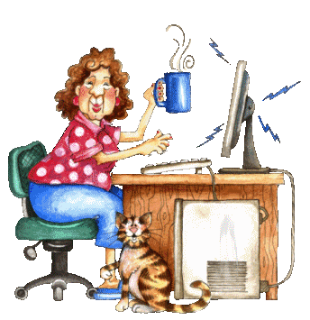 Babcia z filiżanką kawy przy komputerze - Gify i obrazki na GifyAgusi.pl